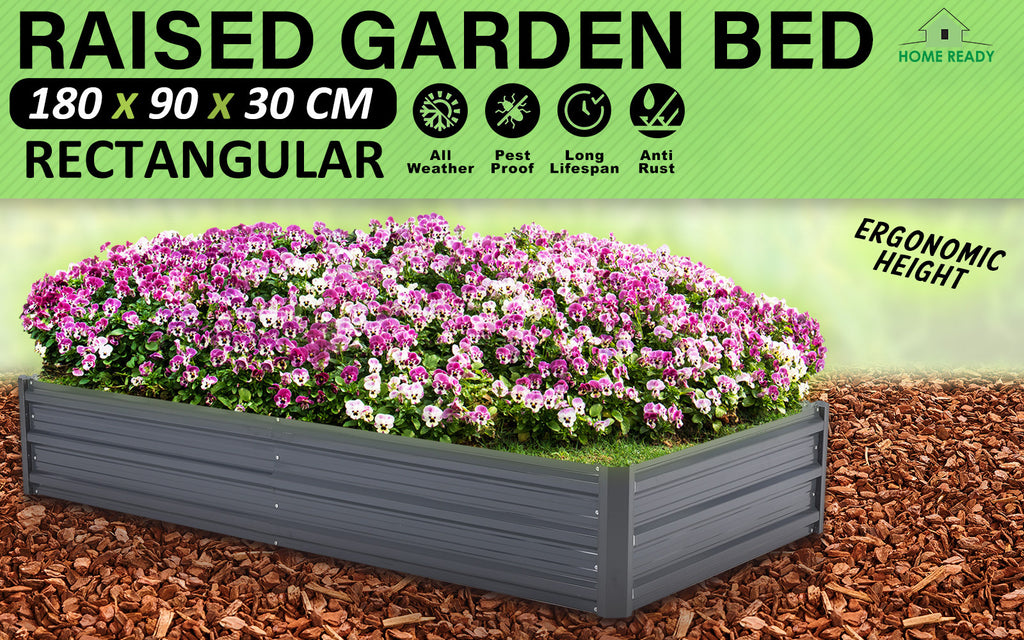 Raised Garden Bed Galvanised Steel Planter 180 x 90 x 30cm GREY