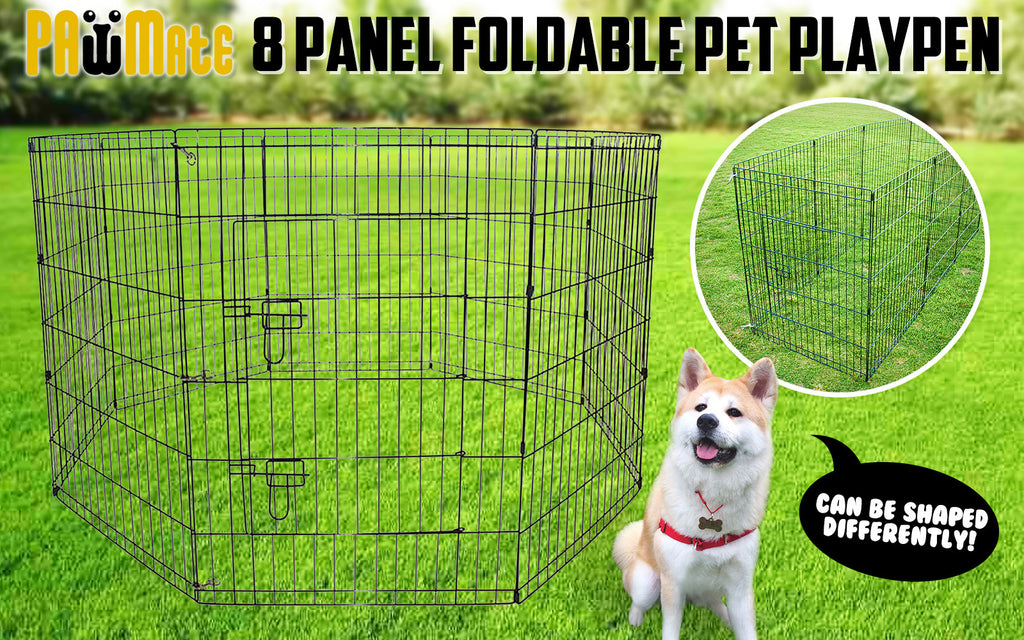 Pet Foldable Playpen Rabbit Dog Guinea Pig Cage 8 Panel 24in with Cover