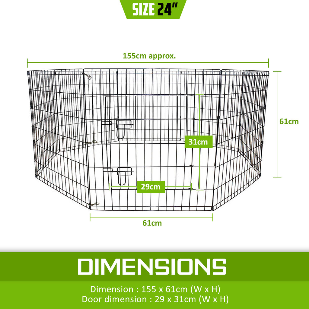 Pet Foldable Playpen Rabbit Dog Guinea Pig Cage 8 Panel 24in with Cover