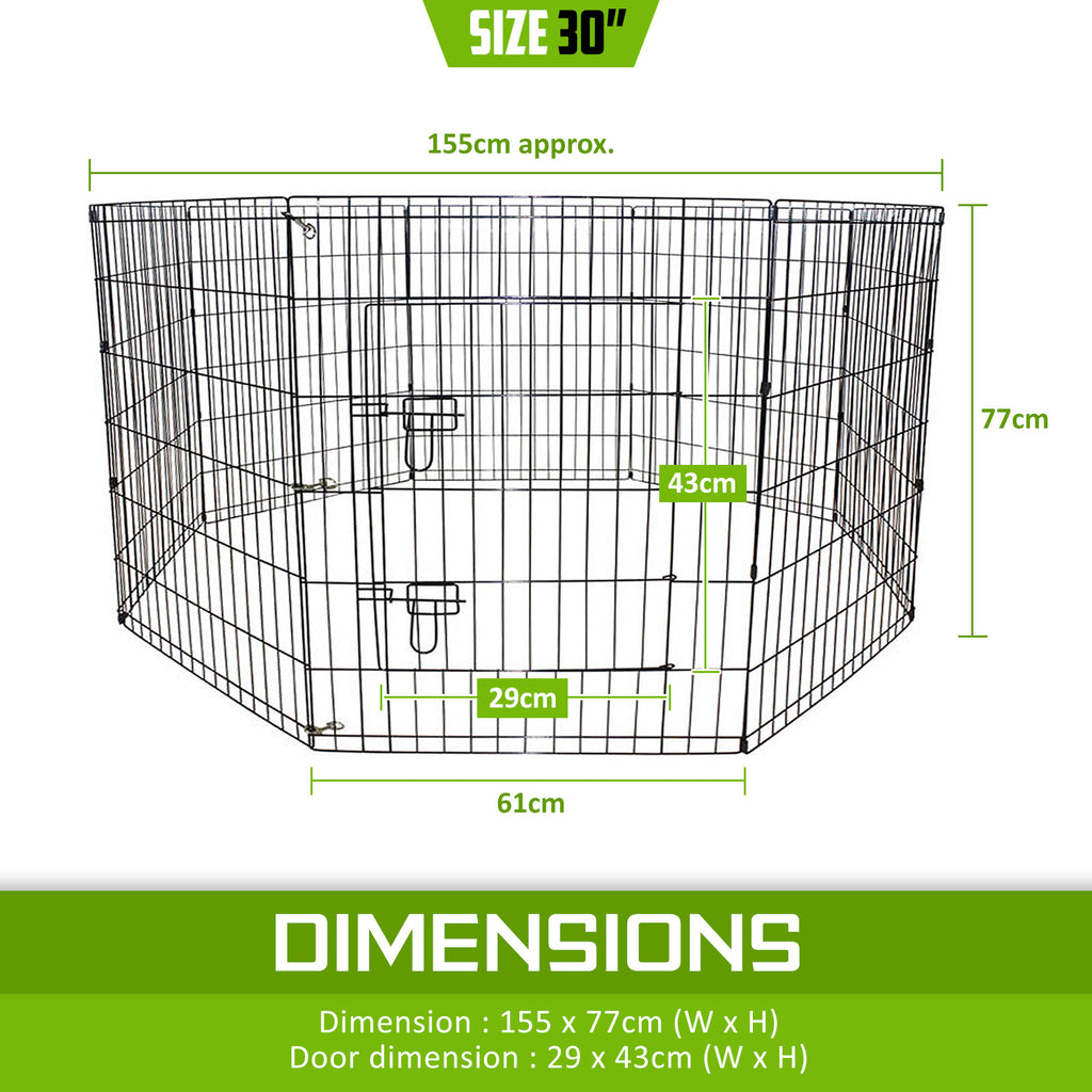 Pet Foldable Playpen Rabbit Dog Guinea Pig Cage 8 Panel 30in with Cover