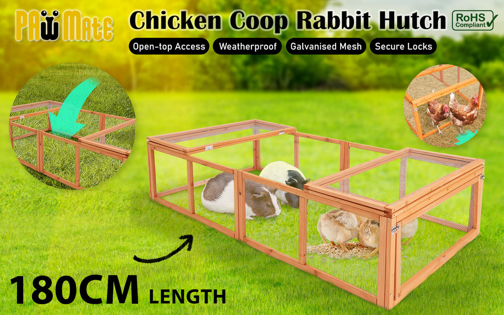 Chicken Coop Rabbit Hutch Guinea Pig Cage size 180x90x48cm Wooden Outdoor Cage House