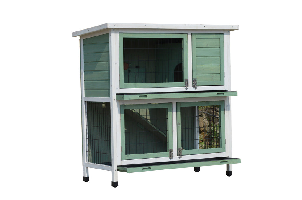 Rabbit Hutch Guinea Pig Cage Chicken Coop 104cm Double Storey 