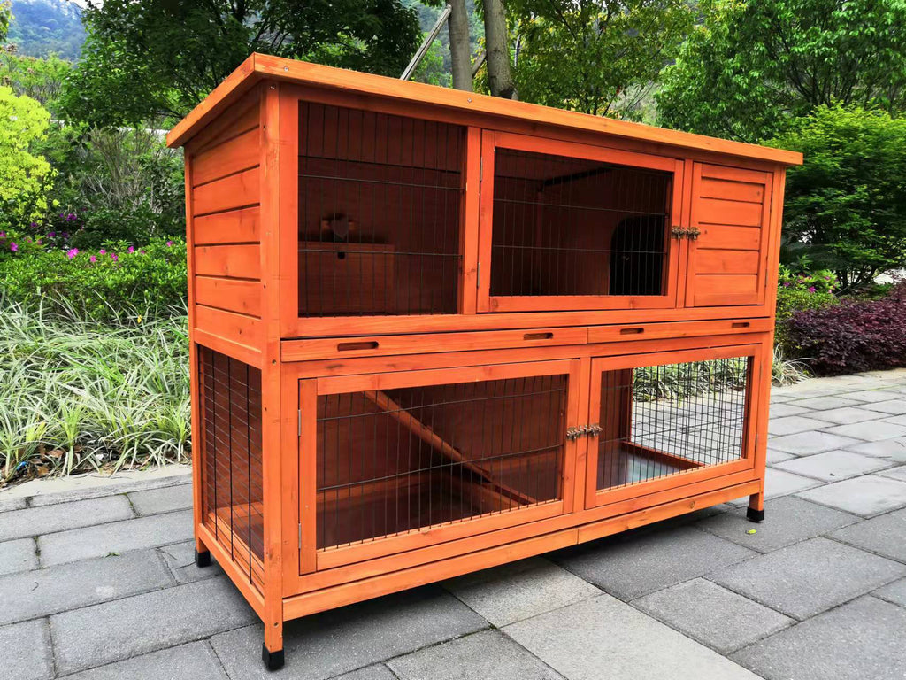 Double Storey 150cm Rabbit Hutch Guinea Pig Cage Chicken with Wheels & Pull Out Tray