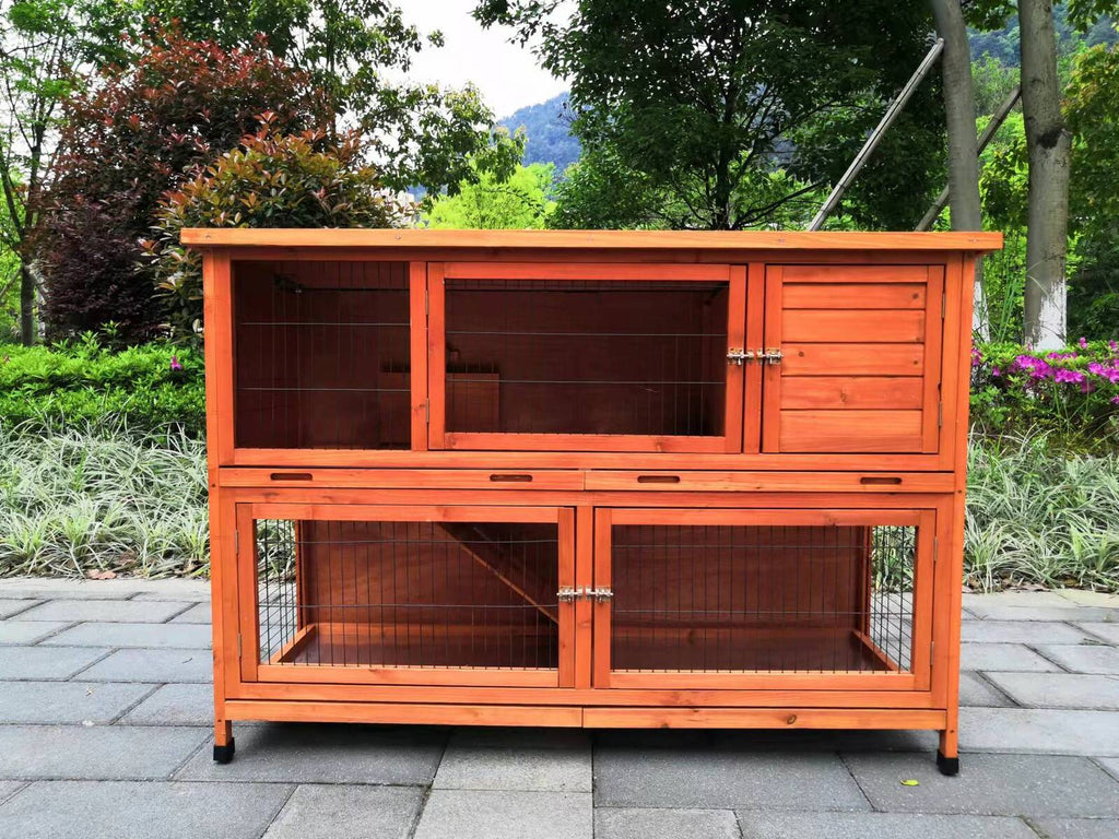 Double Storey 150cm Rabbit Hutch Guinea Pig Cage Chicken with Wheels & Pull Out Tray