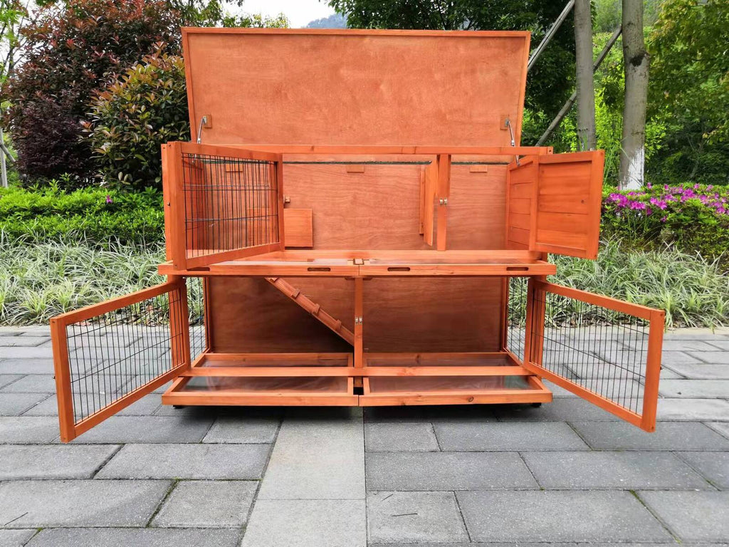 Double Storey 150cm Rabbit Hutch Guinea Pig Cage Chicken with Wheels & Pull Out Tray