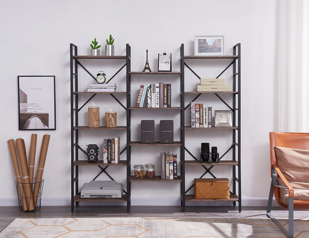 Industrial Vintage Bookshelf, Wood and Metal Bookcase Furniture 