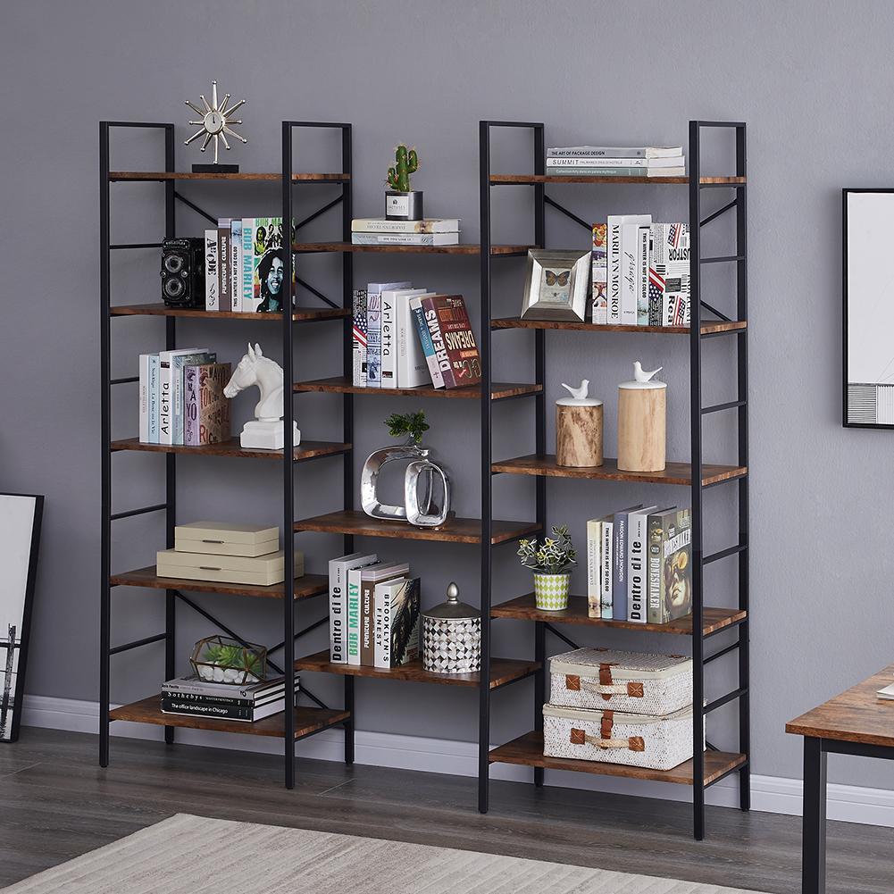 Industrial Vintage Bookshelf, Wood and Metal Bookcase Furniture 