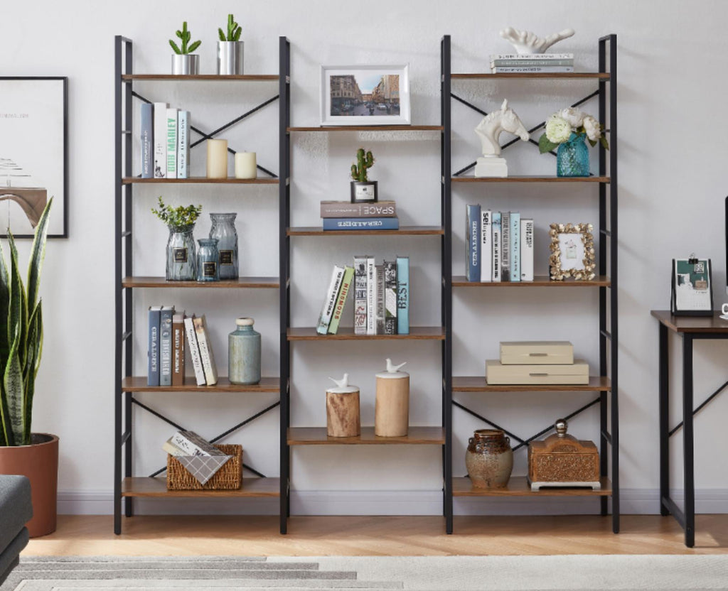 Industrial Vintage Bookshelf, Wood and Metal Bookcase Furniture 