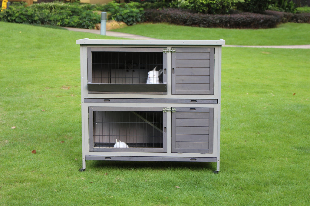 Double Storey 110cm Rabbit Hutch Guinea Pig Cage Chicken with Wheels & Pull Out Tray