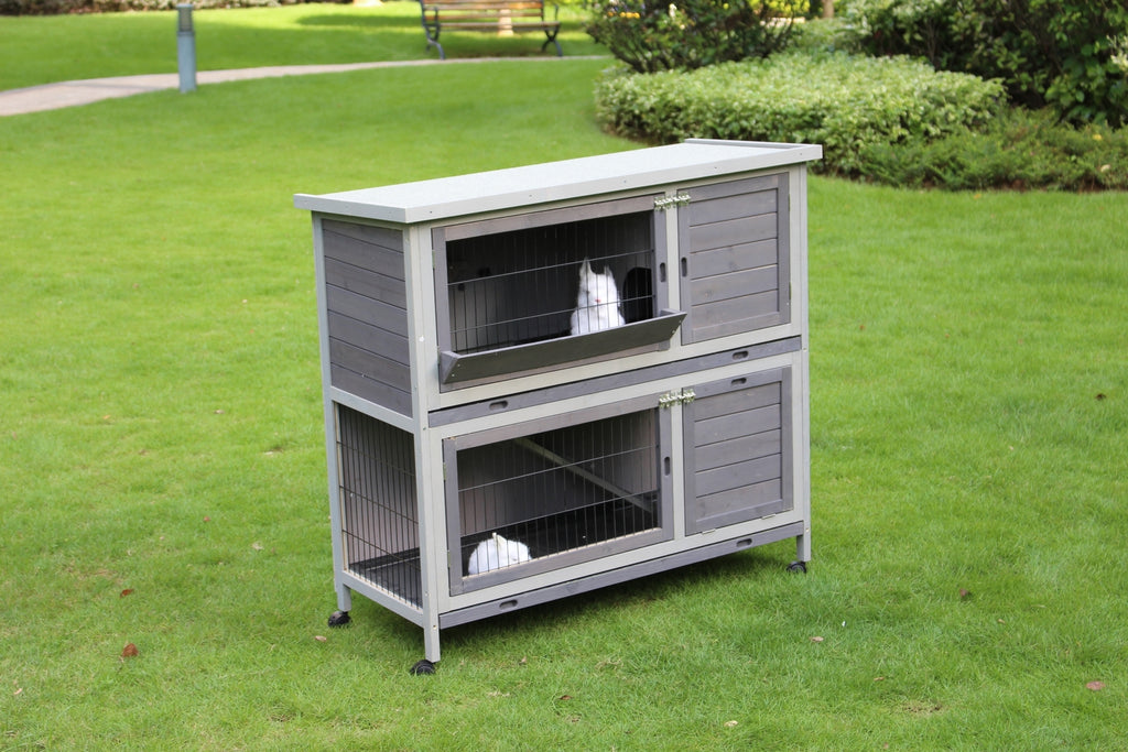 Double Storey 110cm Rabbit Hutch Guinea Pig Cage Chicken with Wheels & Pull Out Tray