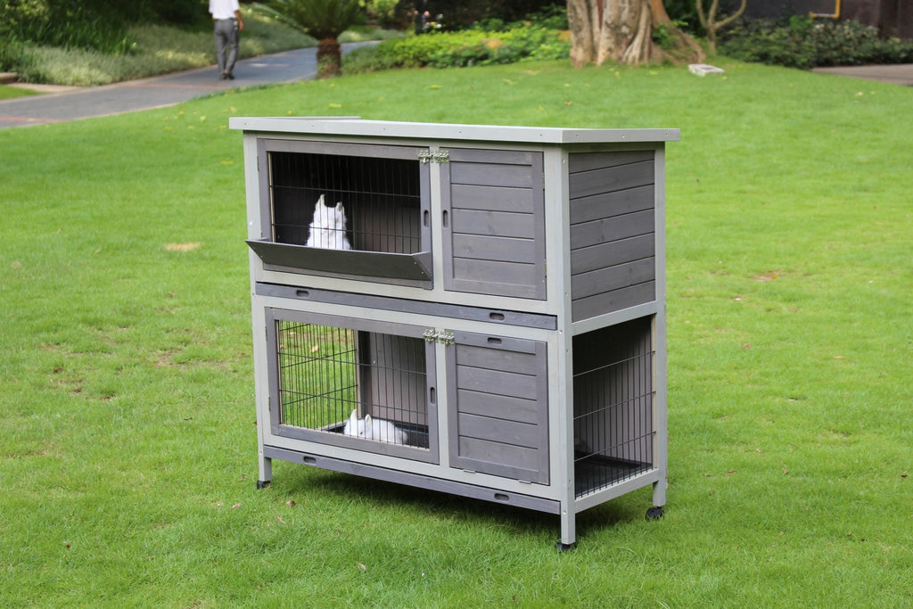 Double Storey 110cm Rabbit Hutch Guinea Pig Cage Chicken with Wheels & Pull Out Tray