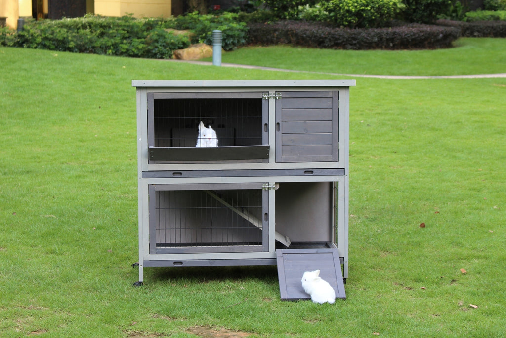 Double Storey 110cm Rabbit Hutch Guinea Pig Cage Chicken with Wheels & Pull Out Tray