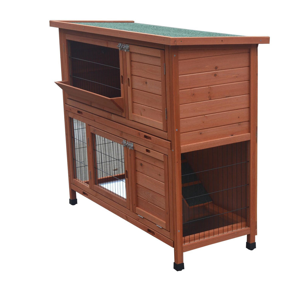 Double Storey 120cm Rabbit Hutch Guinea Pig Cage Chicken with Wheels & Pull Out Tray