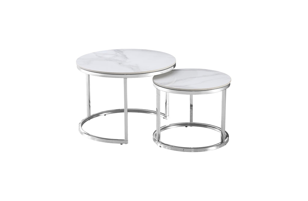 Nesting style Coffee Table White on Silver 60cm/45cm