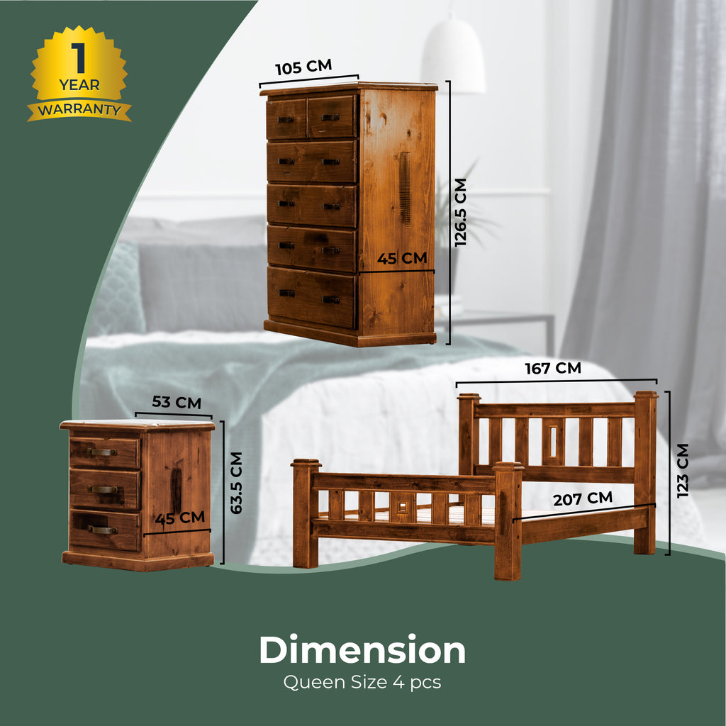 4pc Umber Queen Bedroom Dark Brown Furniture Package