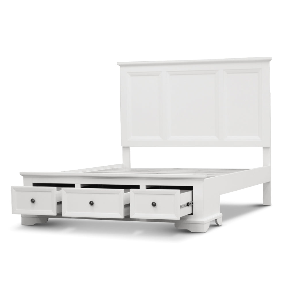 Eloise Timber Queen Bed Frame with Storage Drawers - White