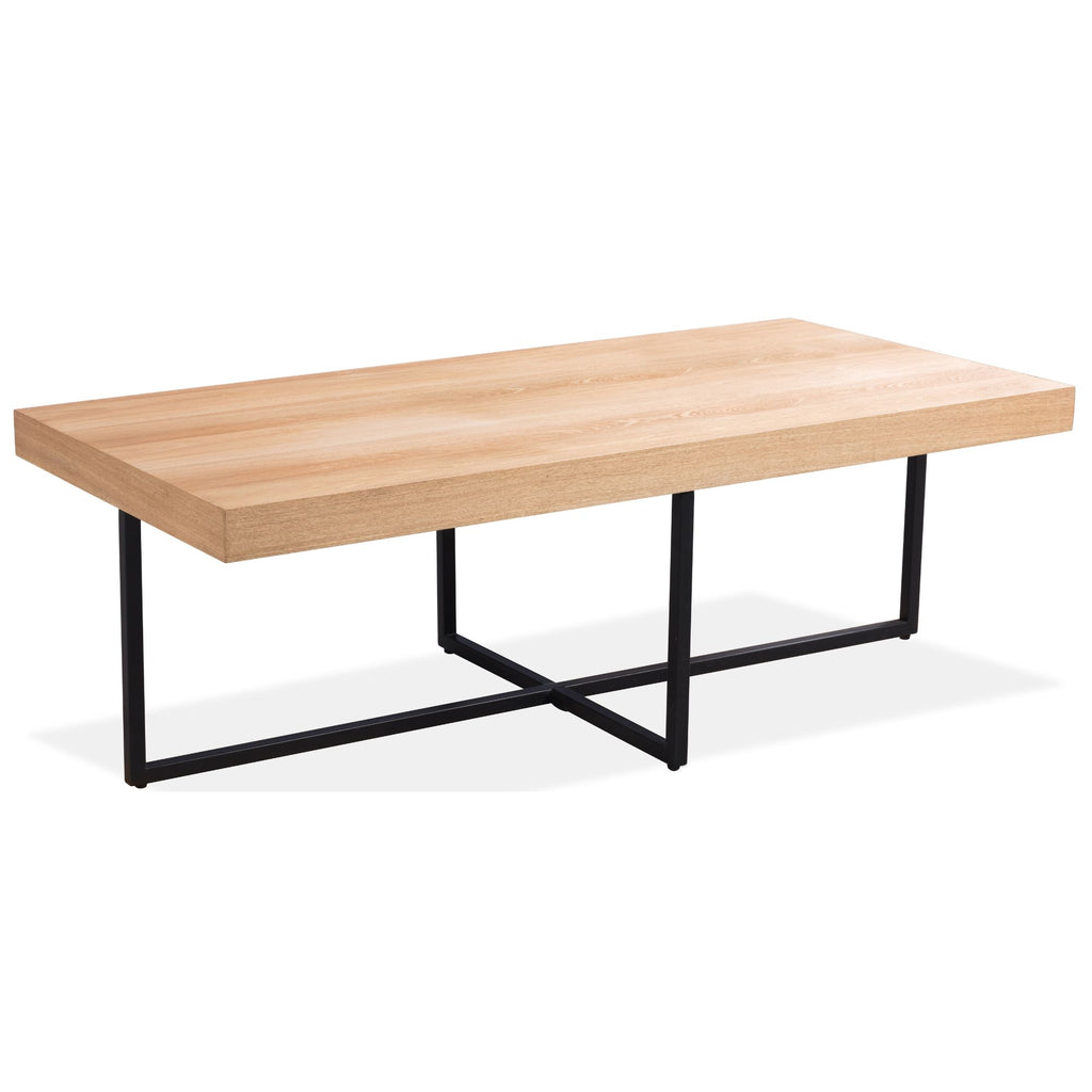 Petunia  Coffee Table 120cm Elm Timber Wood Black Metal Leg Natural