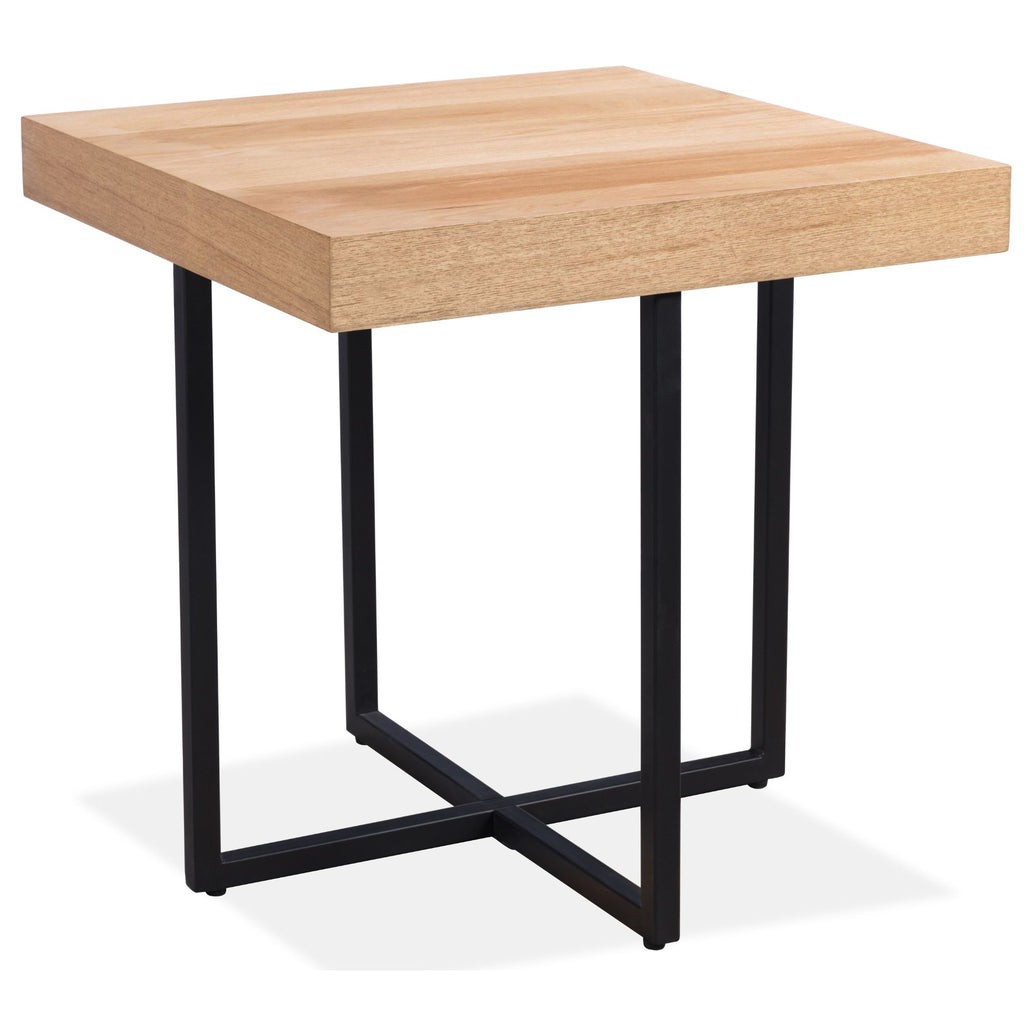 Petunia Lamp Sofa Side Table 50cm Elm Timber Wood Black Metal Leg Natural
