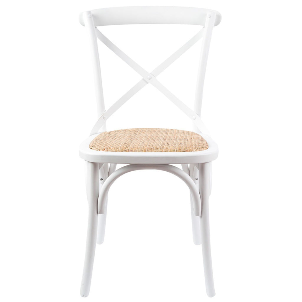 Aster Crossback Dining Chair Set of 6 Solid Birch Timber Wood Ratan Seat - White