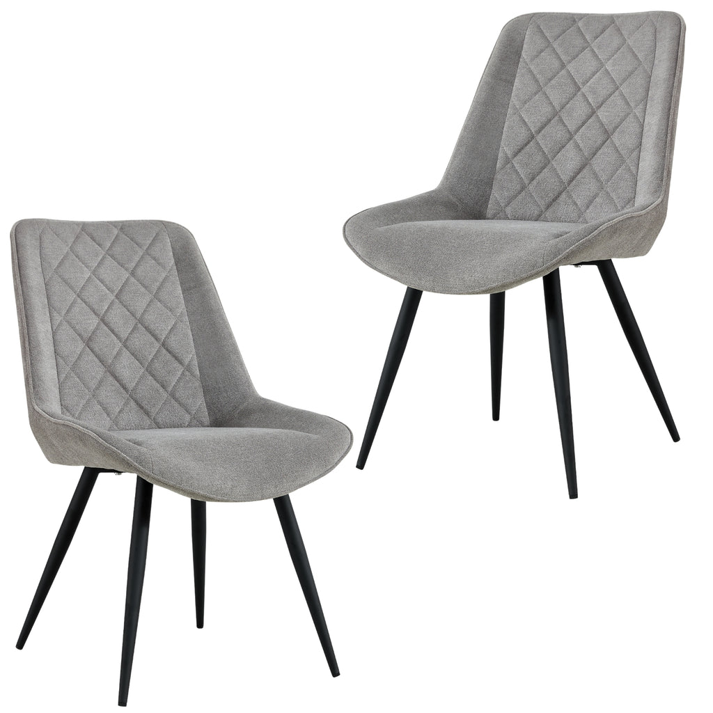 Helenium Dining Chair Set of 2 Fabric Seat with Metal Frame Granite
