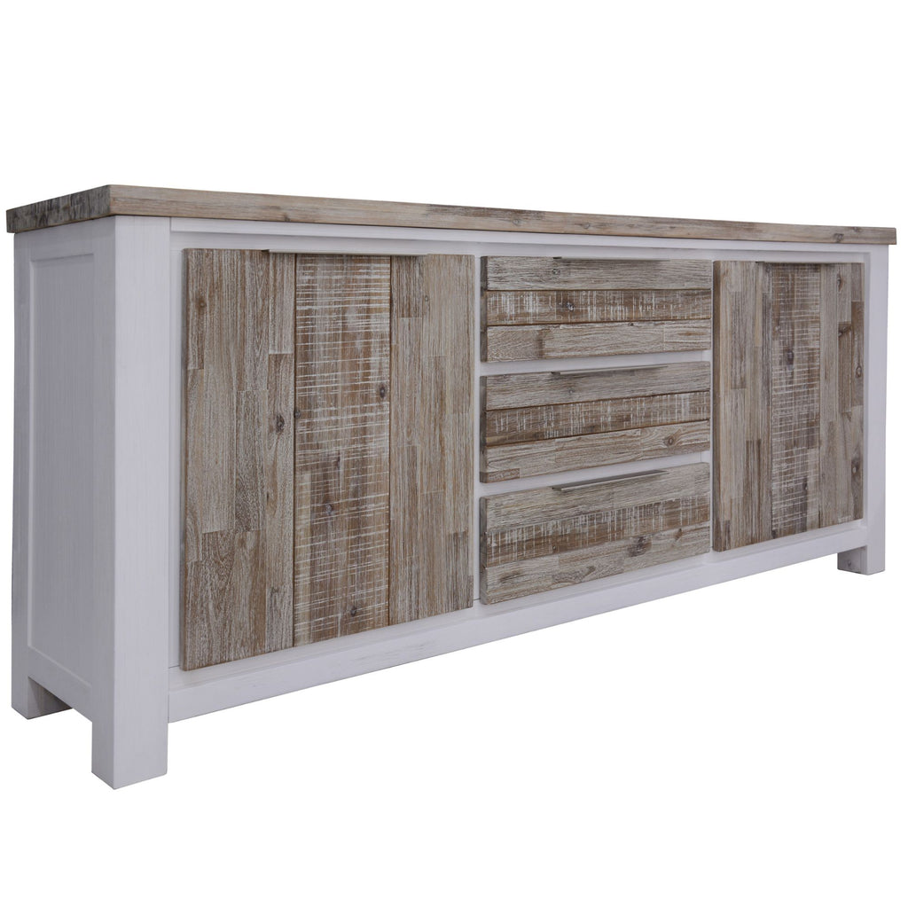 Plumeria Buffet Table 200cm 2 Door 3 Drawer Solid Acacia Timber White Brush