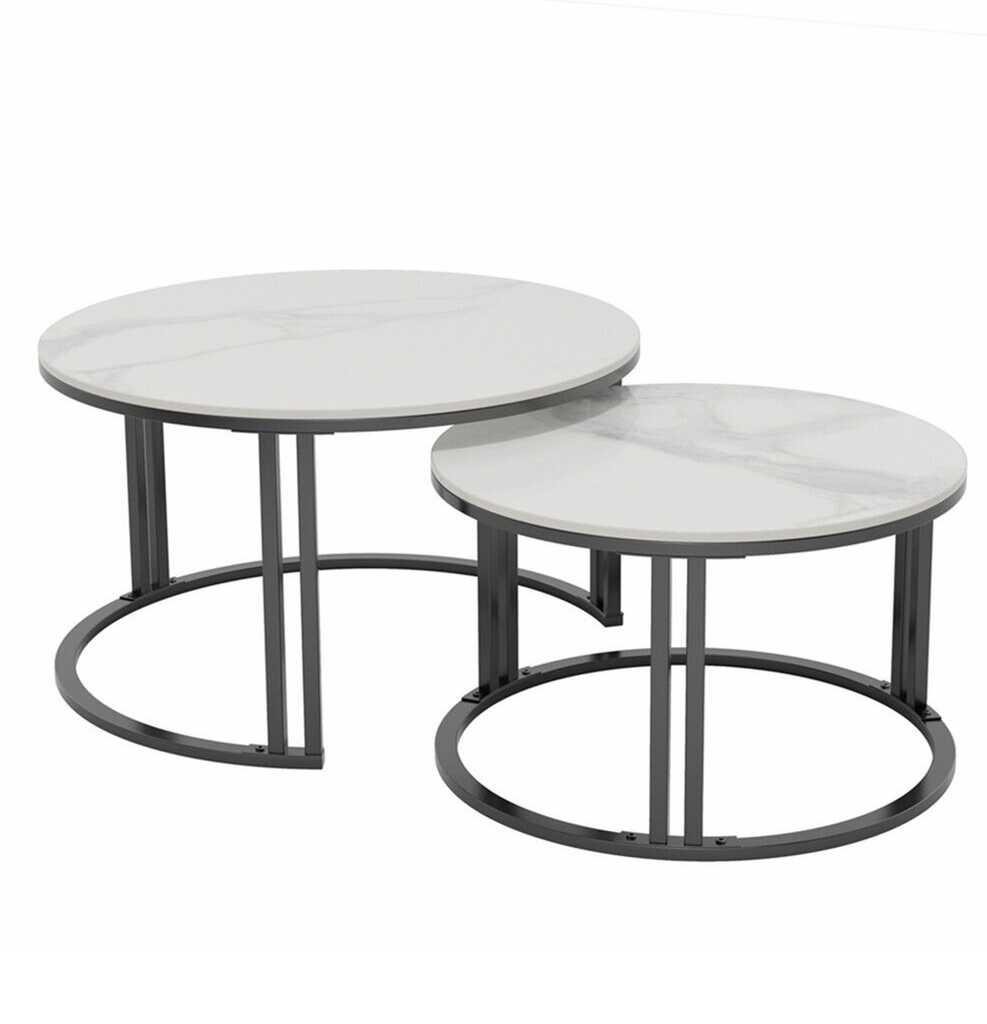 Interior Ave Premier Nested Coffee Table Set White Marble Stone