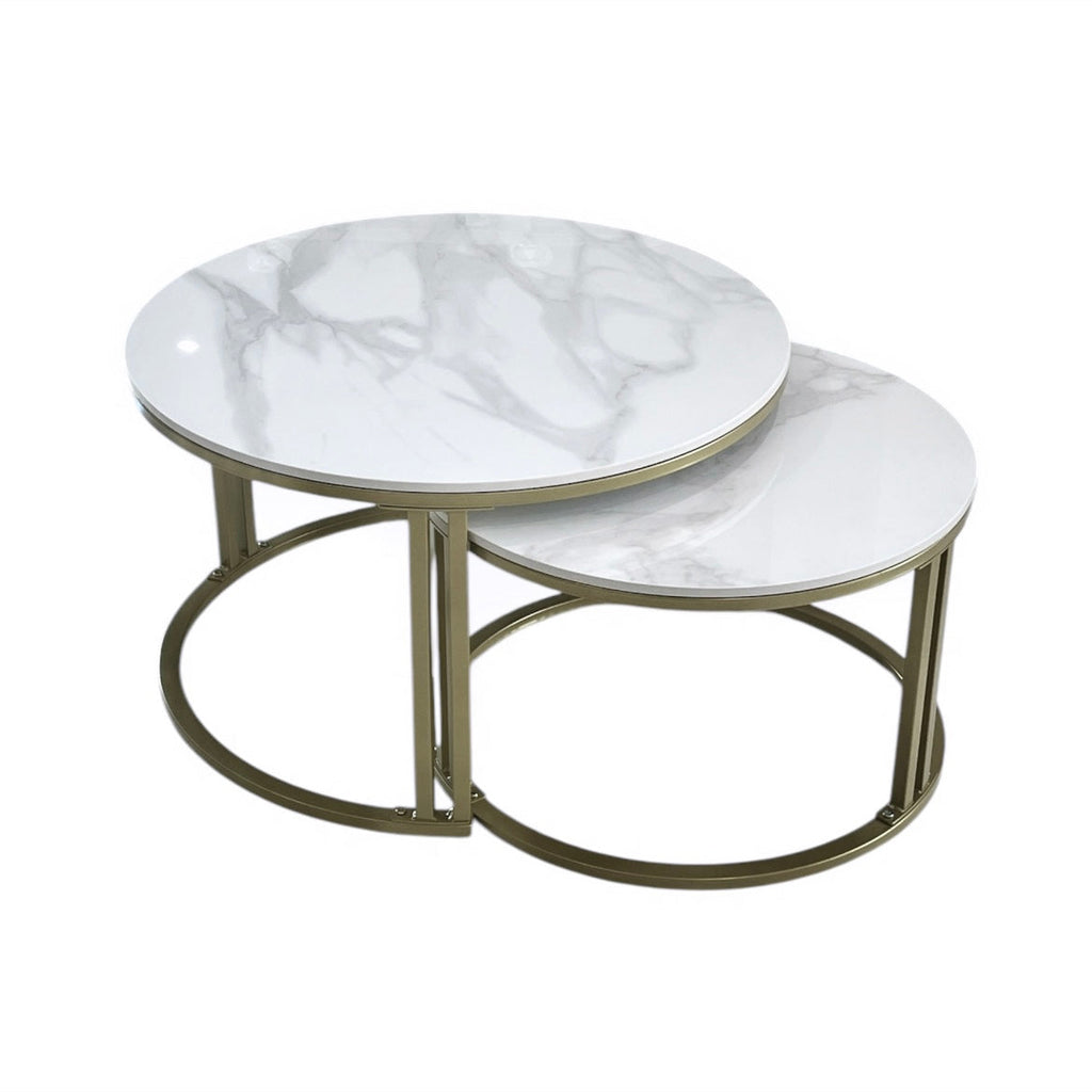 Interior Ave Premier Nested Coffee Table Set White Marble Stone