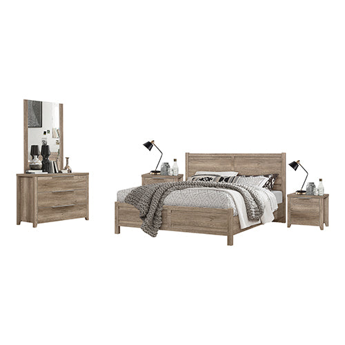 4 Pieces Bedroom Suite Natural Wood Like Structure Double Size Bed, Bedside Table & Dresser