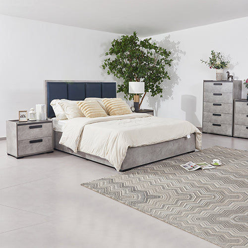 Queen 4 Pcs Bedroom Suite with Tallboy Fabric Upholstery MDF Combination of Black & Cement