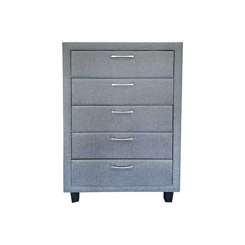 4 Pieces Bedroom Suite Upholstery Fabric in Light Grey with Base Drawers Queen Size Bed, Bedside Table & Tallboy