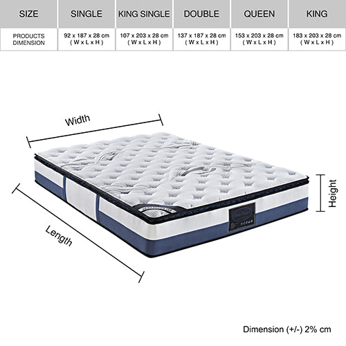 King size 22cm Mattress Latex Pillow Top Pocket Spring Foam Medium Firm 5.0 