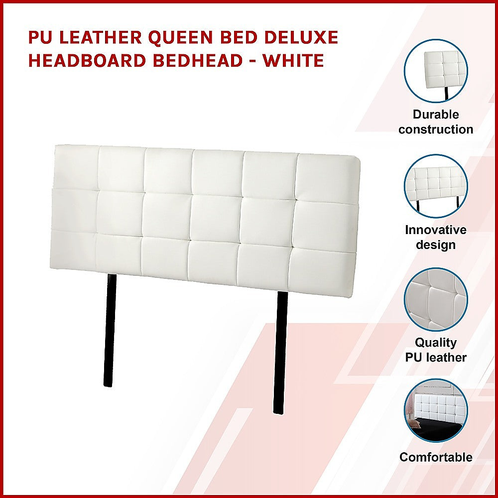 PU Leather Queen Bed Deluxe Headboard Bedhead White