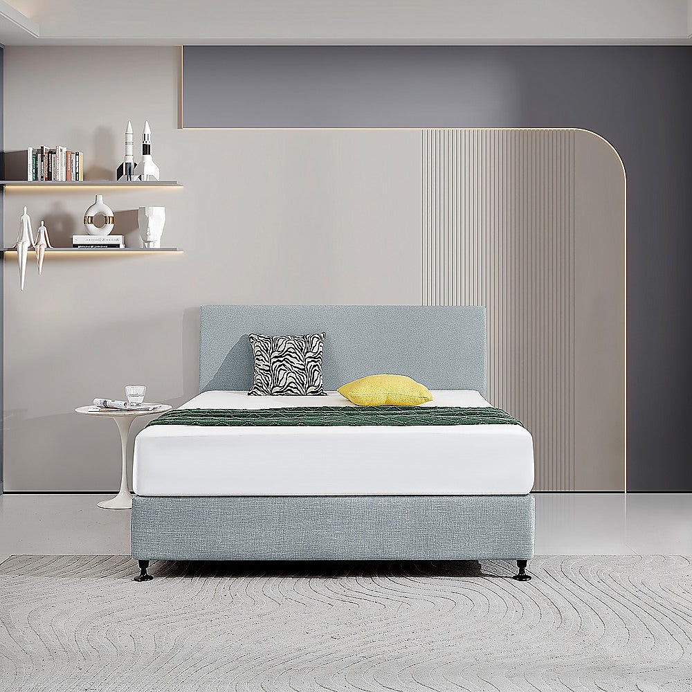 Linen Fabric Queen Bed Deluxe Headboard Bedhead Stone Grey