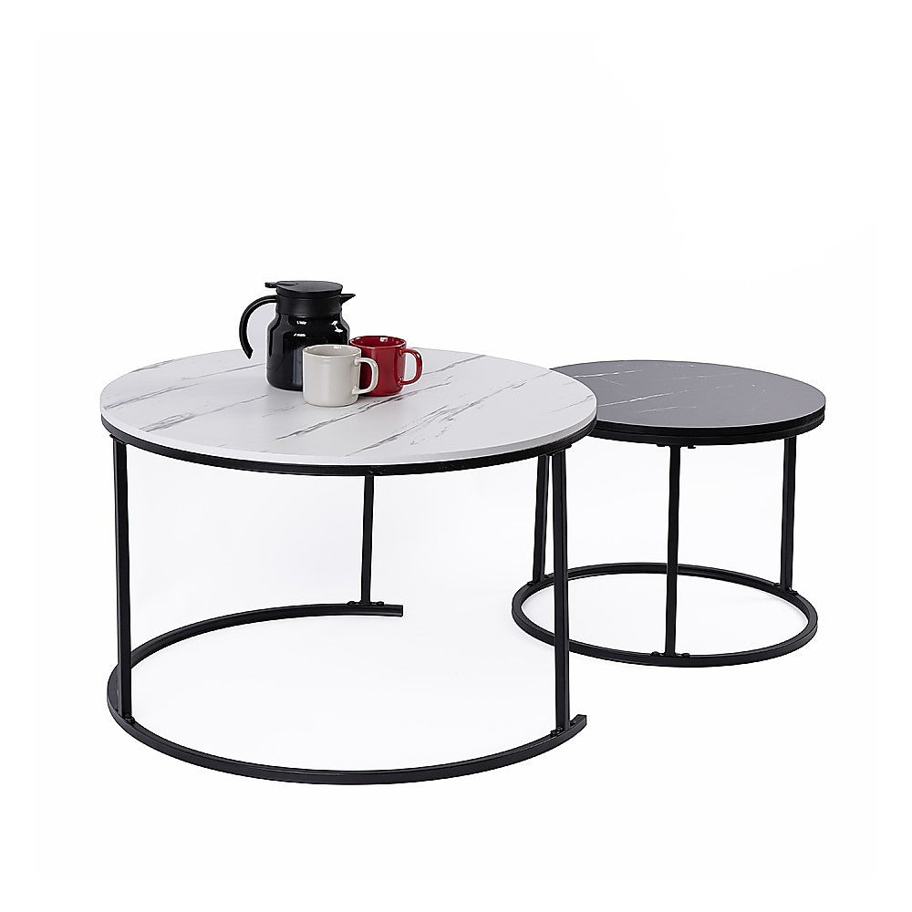 Set of 2 Coffee Table Round Marble