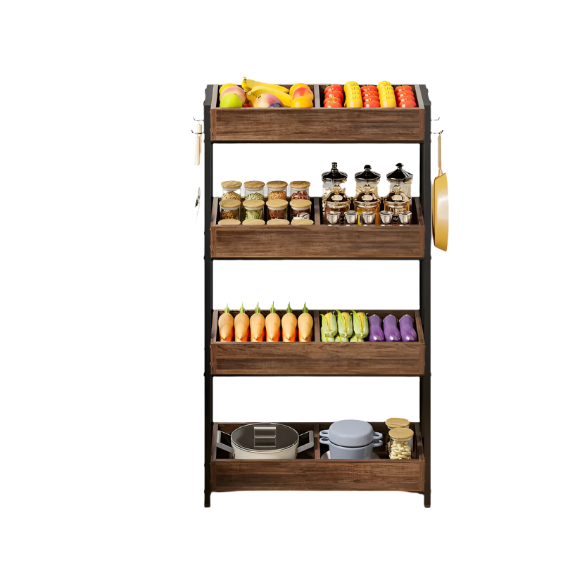 NNETMLT 4-Tier Wood Snack Rack Basket Vintage Brown