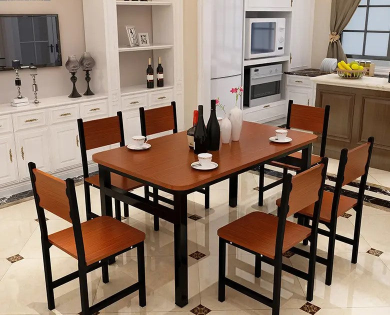 NNECN Wood & Steel Dining Set (Oak & Black)