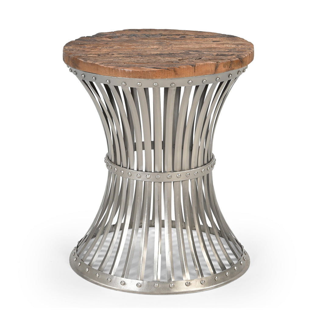 Inverted Wood and Iron Side Table