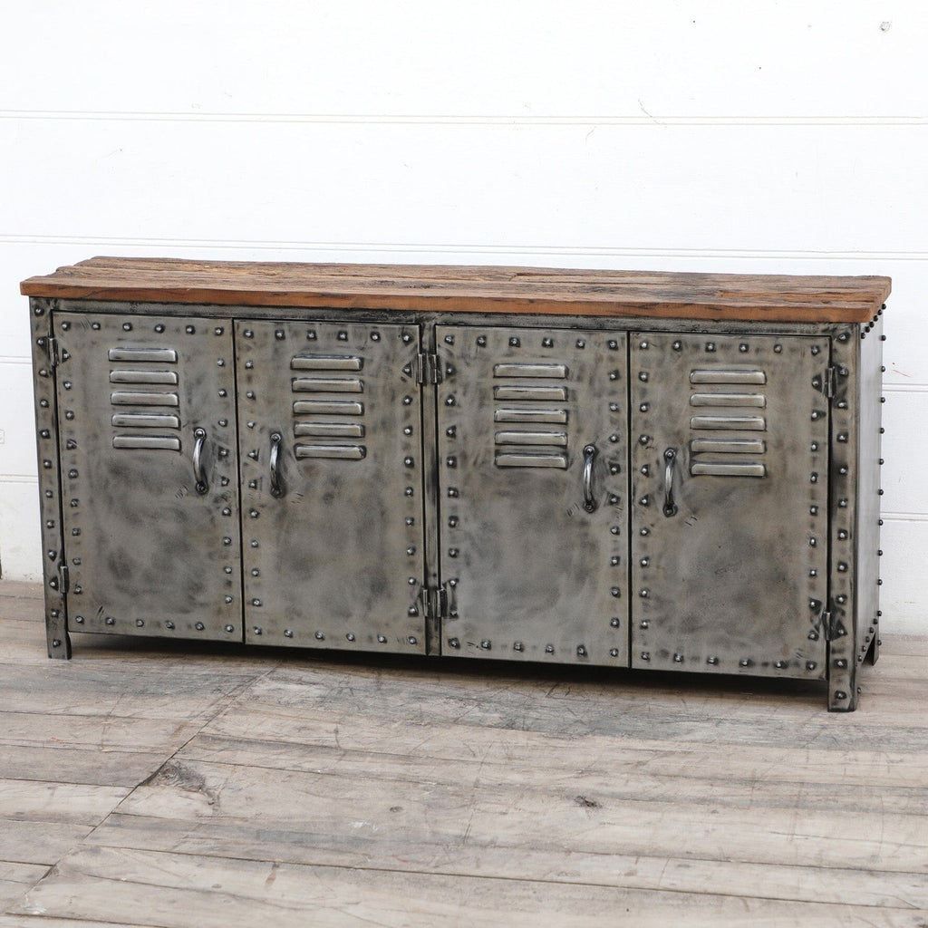 Vintage Iron Locker Sideboard with Railway Sleeper Wood