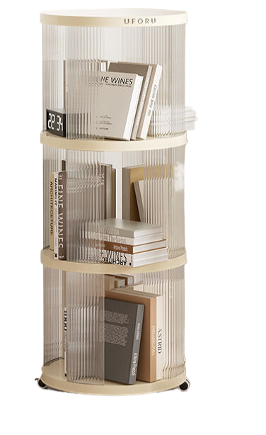 Circular storage bookshelf with swivel wheels three layers
