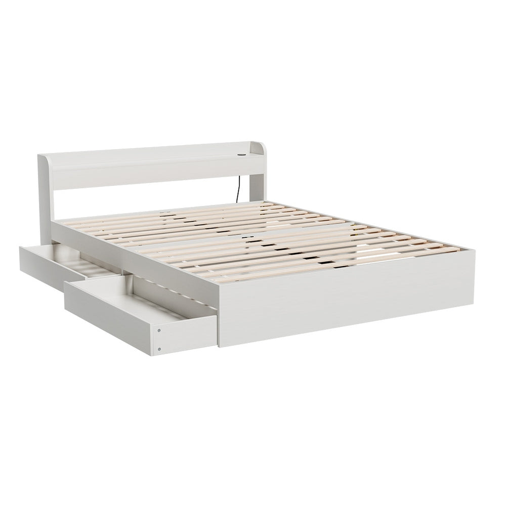  Double size Bed Frame Mattress Base with Charging Ports and 2 Storage Drawers