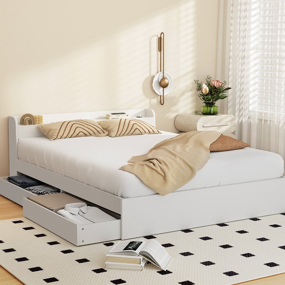  Double size Bed Frame Mattress Base with Charging Ports and 2 Storage Drawers