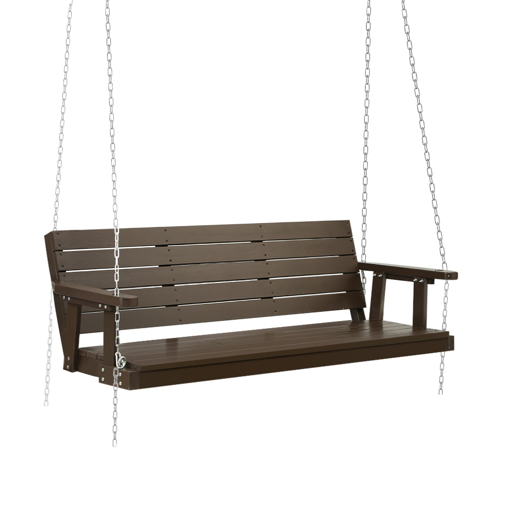 3 Seater Brown Porch Swing Chair with Chain Wooden Garden Bench