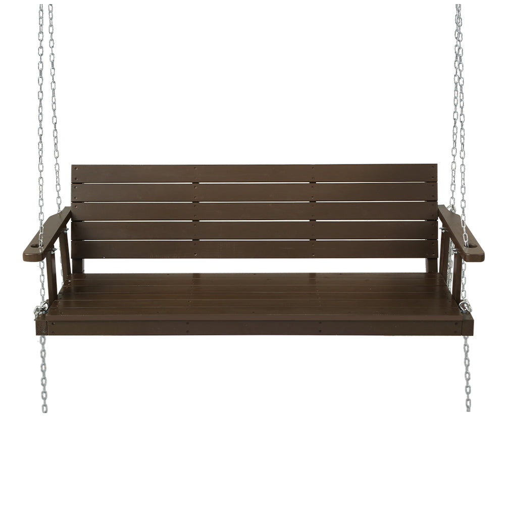 3 Seater Brown Porch Swing Chair with Chain Wooden Garden Bench