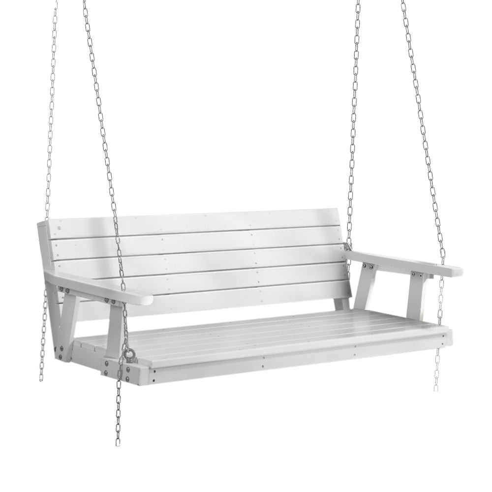 3 Seater White Porch Swing Chair with Chain Wooden Garden Bench