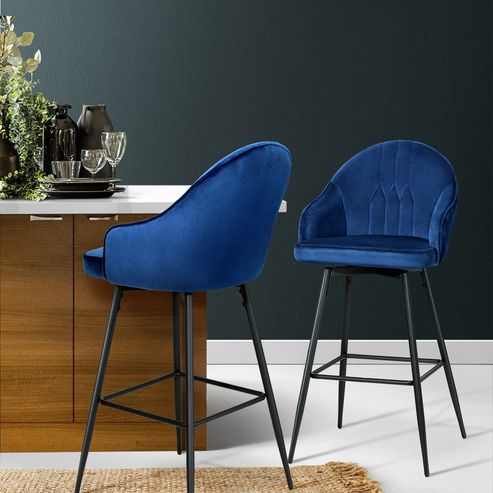 Martini Set of 2 Swivel Bar Stools Velvet Blue - House Things Furniture > Bar Stools & Chairs