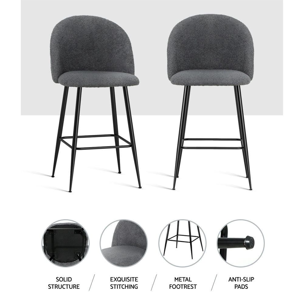 Set of 2 Grandeur Sherpa Fabric Bar Stools Charcoal - House Things Furniture > Bar Stools & Chairs