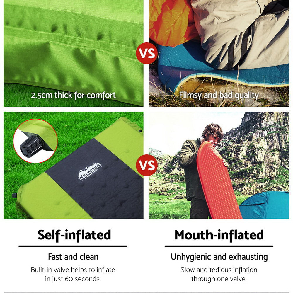 Weisshorn Self Inflating Mattress Camping Sleeping Mat Air Bed Pad Double Green - House Things Outdoor > Camping