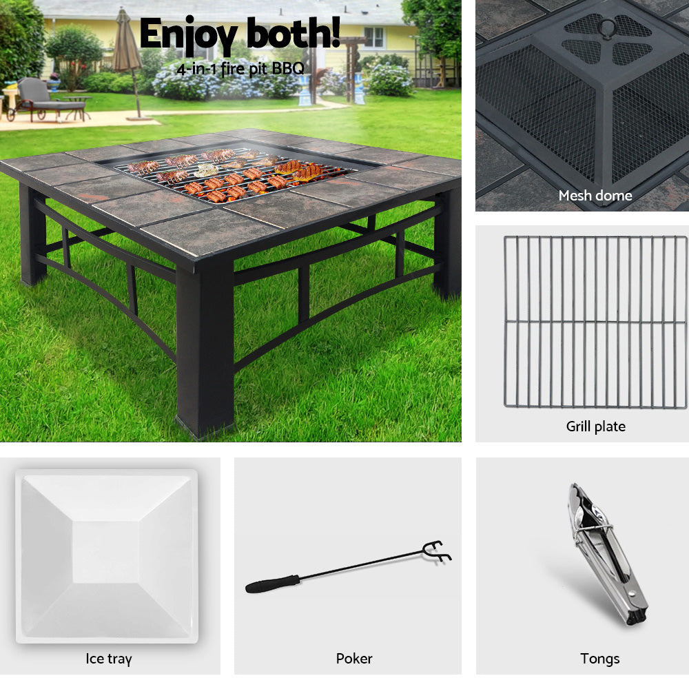 Outdoor Fire Pit BBQ Table Grill Fireplace with Lid