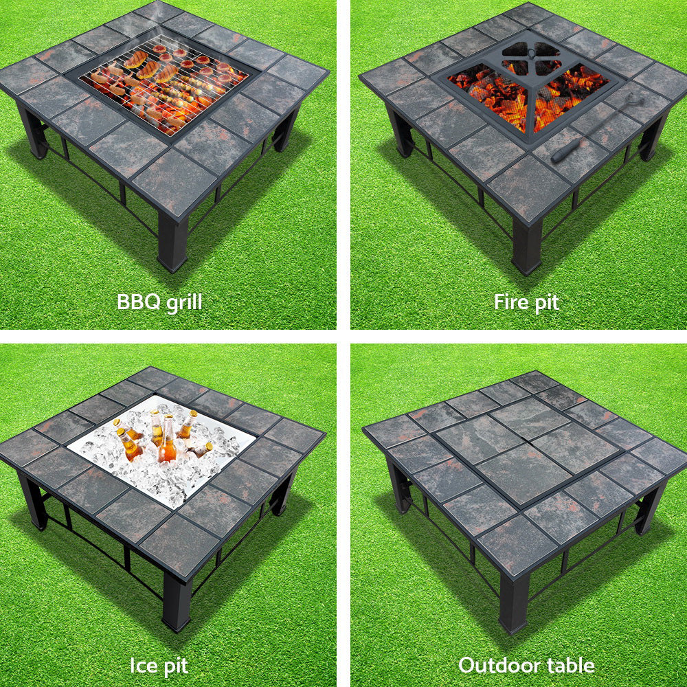 Outdoor Fire Pit BBQ Table Grill Fireplace with Lid