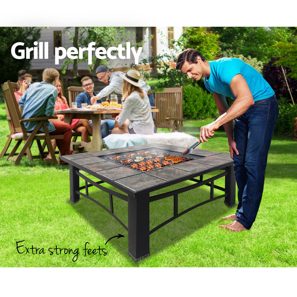 Outdoor Fire Pit BBQ Table Grill Fireplace with Lid